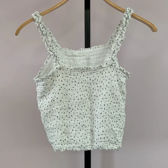 Abercrombie and Fitch size xl women’s crop top, tank top white blue Swiss dot - Picture 2 of 4